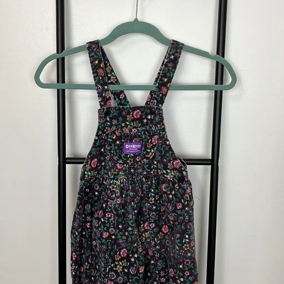 Vintage OshKosh B'Gosh Floral Corduroy Bubble Overalls Purple Size 6